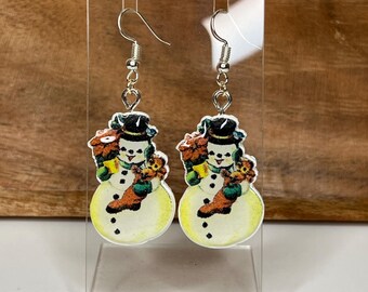 Vintage Snowman Earrings, Holiday,Jack Frost, Hypoallergenic, Lightweight