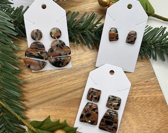 Handmade Bronzed Marble Polymer Clay Earrings: Gold Leaf Statement Jewelry