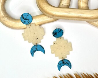 Turquoise Aztec Western Boho Polymer Clay Earrings