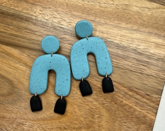 Turquoise Granite + Black Polymer Clay Earrings | Lightweight Earrings | Statement Earrings | Unique Earrings |