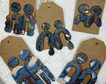 Blue Agate Polymer Clay Earrings: Handmade Abstract Design