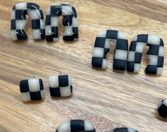 Checkered Pattern Polymer Clay Earrings | Lightweight Earrings | Stud Earrings | Checkered | Groovy | Trendy Earrings | Gift ideas
