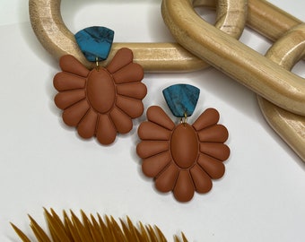 Turquoise and Terra Cotta Western Boho Polymer Clay Earrings