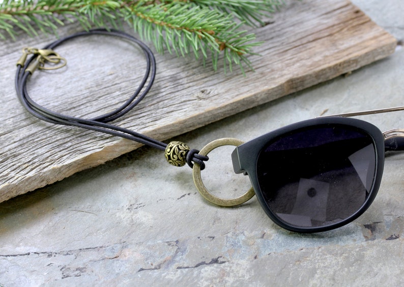 Boho Eyeglass Loop Leather Brass Rustic Eyeglass Holder Etsy