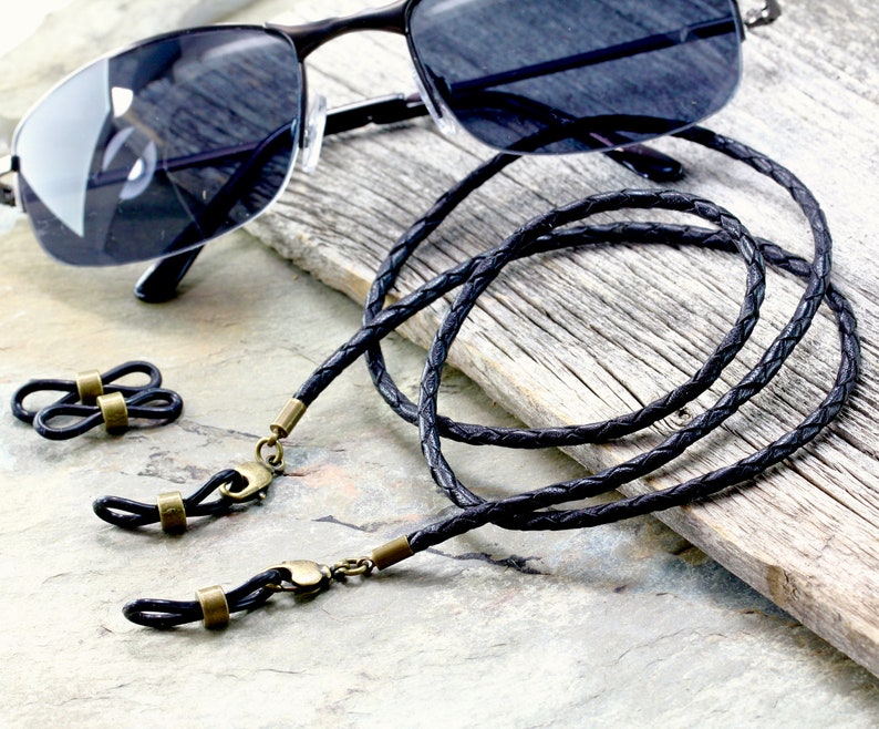 Black Braided Leather Eyeglass Sunglasses Strap Black Leather Etsy België