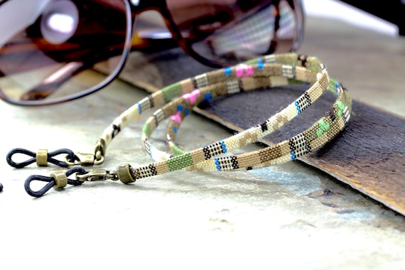 Organic Ethnic Tribal Glasses Chain Holder, Neutral Eyeglass Chain