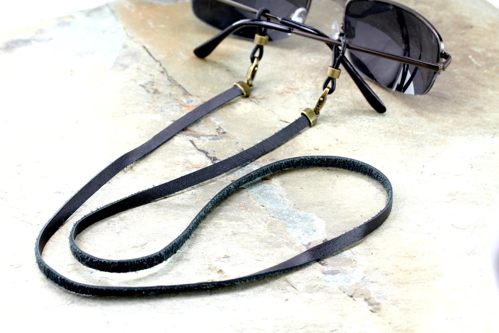 Black Deerskin Leather Eyeglass Chain With Antique Brass Flat Etsy
