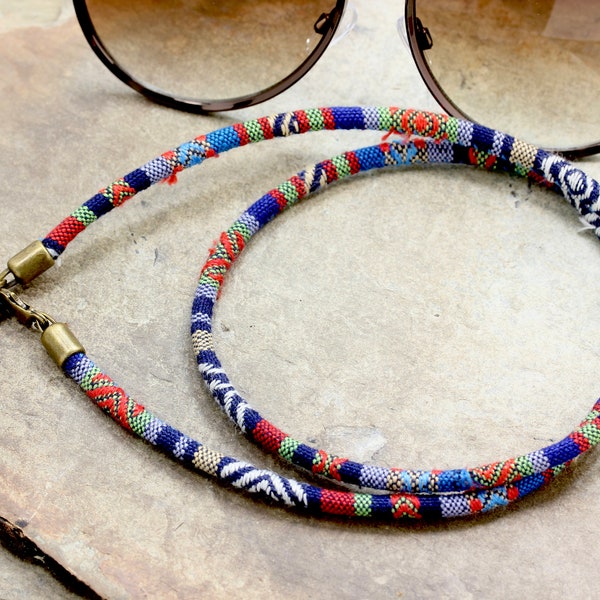 Tribal Blue Eyeglass Holder Cord, Rustic Sunglasses Chain, Boho Eyeglass Chain, for Men, sunglasses holder cord, Glasses Chains, eyewear