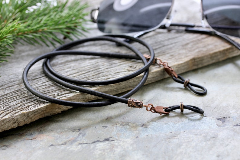 Black Leather Eyeglass Chain Mens Sunglasses Holder Strap Etsy