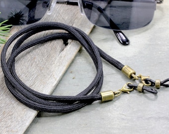 Black Paracord Sunglasses Holder Cord, Mil Spec eyeglass holder strap, Black Eyeglass Chain, Reading Glasses Chain, Made in USA