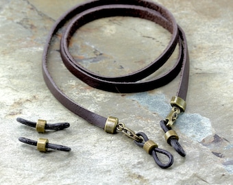 Brown Deerskin Leather Eyeglass Chain, Rustic Sunglasses Holder Strap