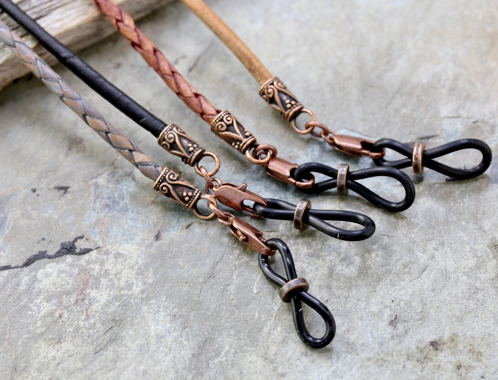 Black Leather Eyeglass Chain Mens Sunglasses Holder Strap Etsy