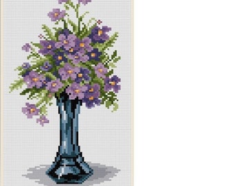 Modèle de point de croix pensées et violettes : fleurs miniatures