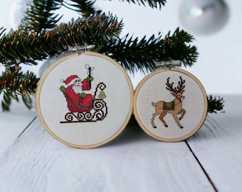 Santa Claus Ornament, Christmas Cross Stitch Pattern, Christmas Reindeer Cross Stitch Pattern PDF, Xmas Decoration