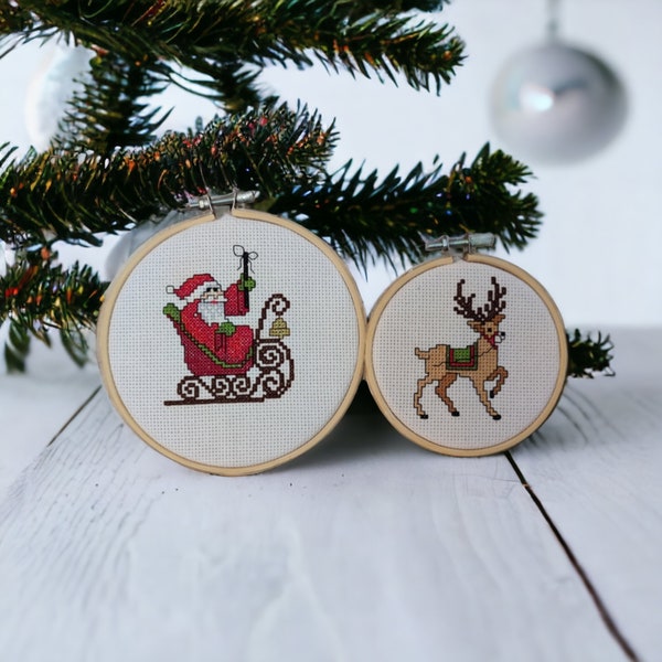 Santa Claus Ornament, Christmas Cross Stitch Pattern, Christmas Reindeer Cross Stitch Pattern PDF, Xmas Decoration