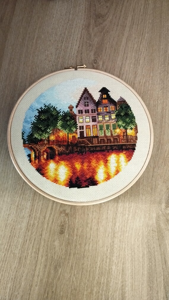 Completed Cross Stitch Landscape Finished Cross Stitch Art Circle Tapestry Home Decoration Embroidered Landscape Etsy