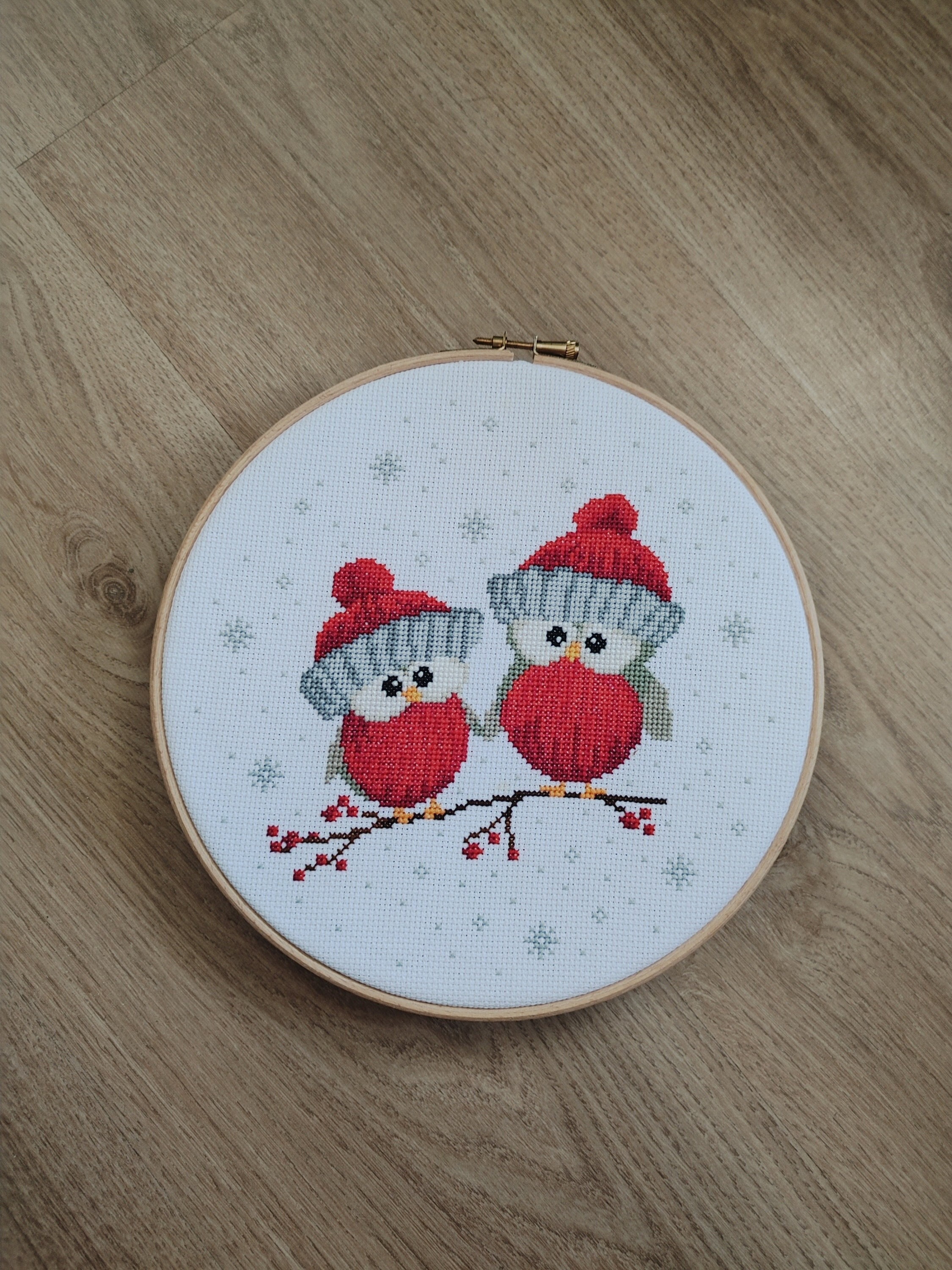 Christmas Owls Cross Stitch Pattern: Two Red Birds (Digital Download)