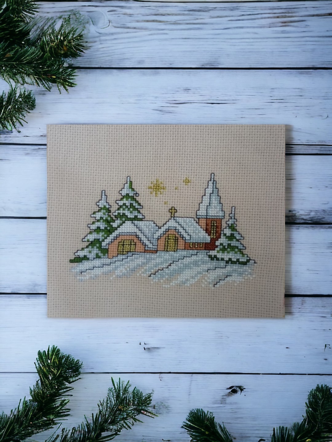 Kit Point De Croix Sur Bois Maison De Noël - Loisir Créatif, Inclus Tout - Déco Festive, Cadeau DIY