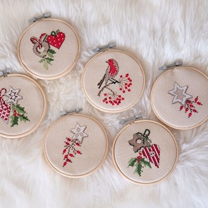 Décorations de Noël au point de croix, petit motif hivernal pour carte, décorations de Noël à suspendre pour arbre de Noël