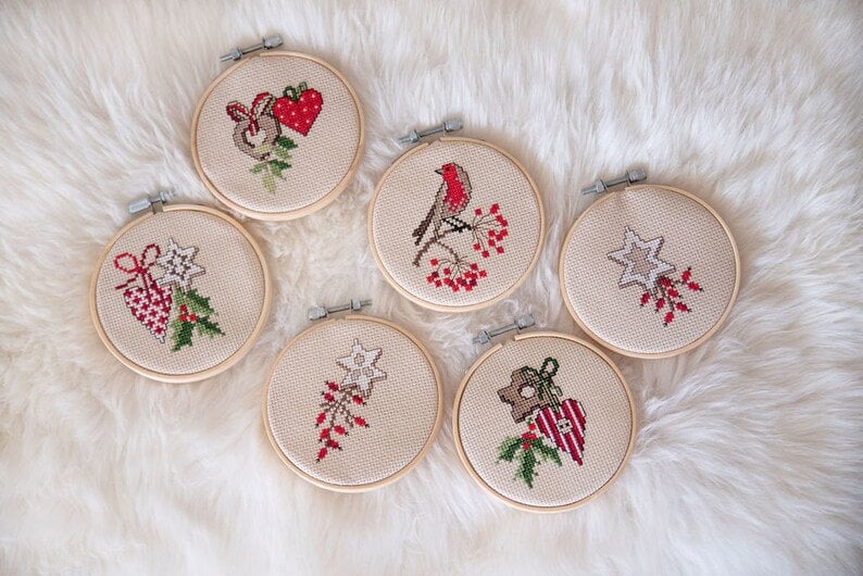 Christmas Cross Stitch Pattern Ornaments, Small Winter Pattern for
