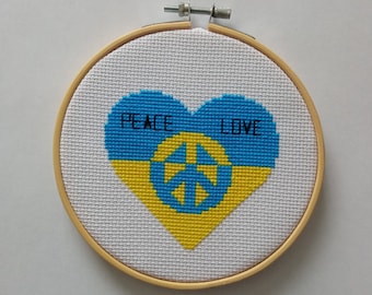 Ukraine Cross Stitch Pattern PDF,  Cross Stitch Pattern PDF Love for Ukraine, Heart Ukraine