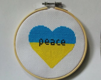 Ukraine cross stitch pattern, Cross Stitch Pattern PDF Peace for Ukraine, Heart Ukraine