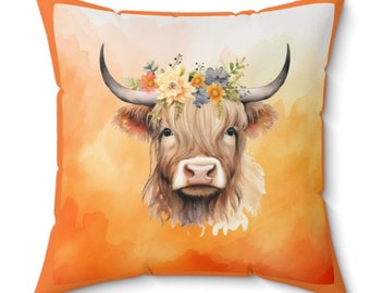 Pillow, Highland Cow Throw Pillow, Throw Pillow, Dorm Pillow, Gift for Her, Highland Cow Pillow, Cow Lover Gift, Farmhouse Throw Pillow