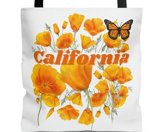 Tote Bag California, California Poppies, Summer Tote, Botanical, Floral, Flowers, Tote, Cottage Core, Girlycore, California, Trendy tote