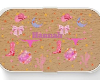 Cowgirl Bento Lunch Box - Custom Name Option, Pink Disco Personalized Bento Lunch Box, Kids Lunch Box, Back to school, Gift for girl