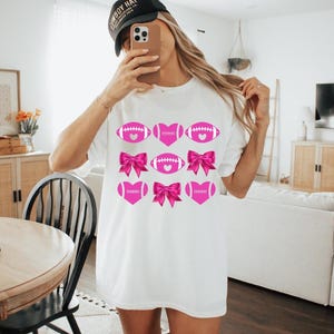 Football Bows Tee, Game Day Shirt, Cute Coquette Game Day Top, Gift for Her, Sports Fan Tshirt, Football Lover Shirt