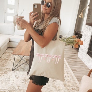 Coquette cotton Canvas Tote Bag, Tote Bag, Beach Bag, Coquette Bow Style, Shopping bag, Bows, Tote, Gift for her