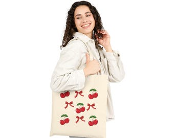 Cherries Tote Bag, Eco-Friendly Shopping Tote, Cute Reusable Grocery Bag, Gift for Her, Tote Gift, Cute Shopping Bag, Beach Bag