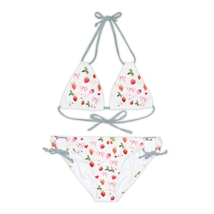 Coquette Bikini, Strawberries and Bows Bathingsuit, Swim Suit, Ladies Swim Suit, Girlycore, Coquette Aesthetic, Gift for Her