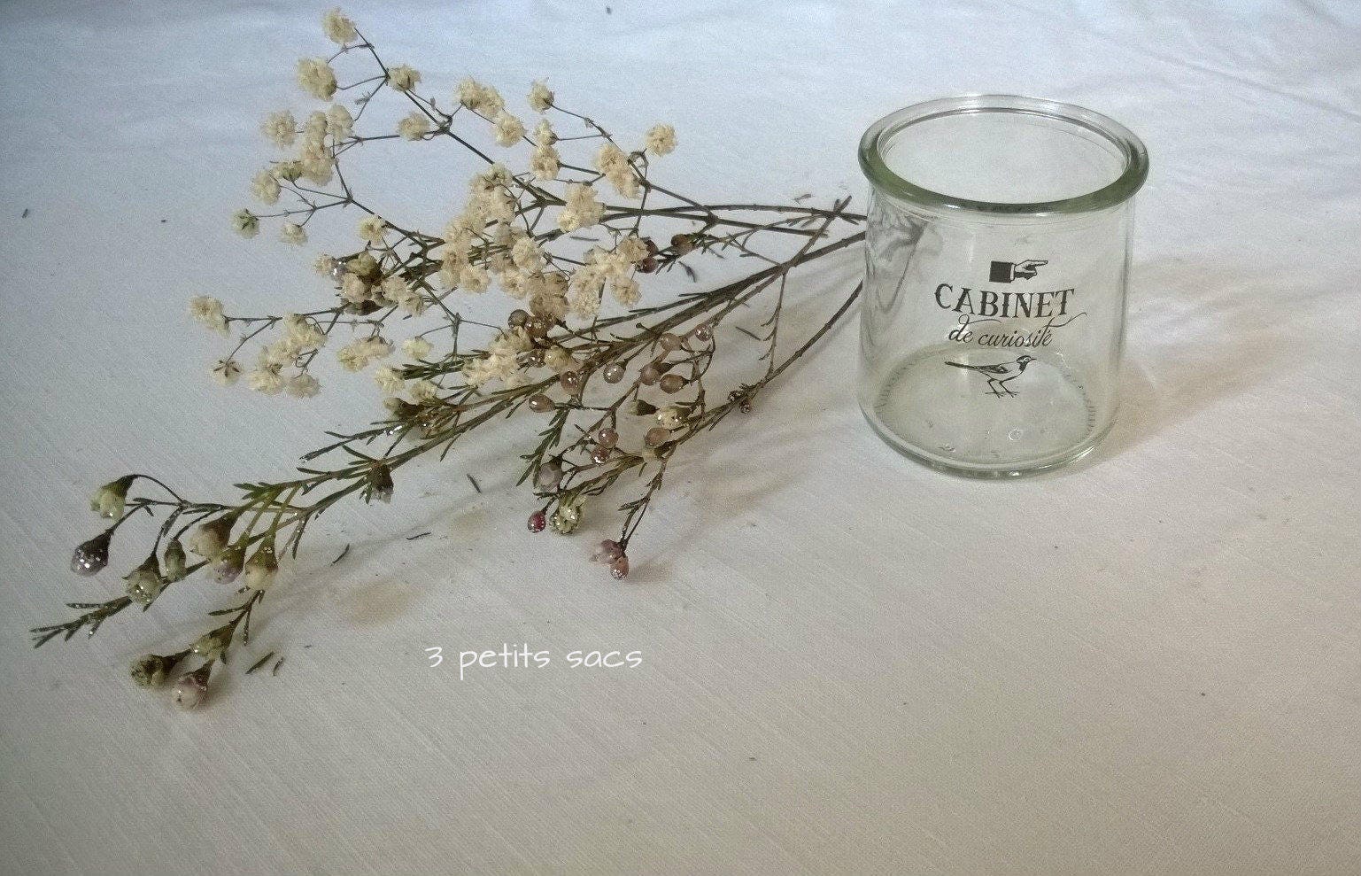 Photophore Verre Sticker Industriel Impression Noire Cabinet de Curiosité Shabby Chic