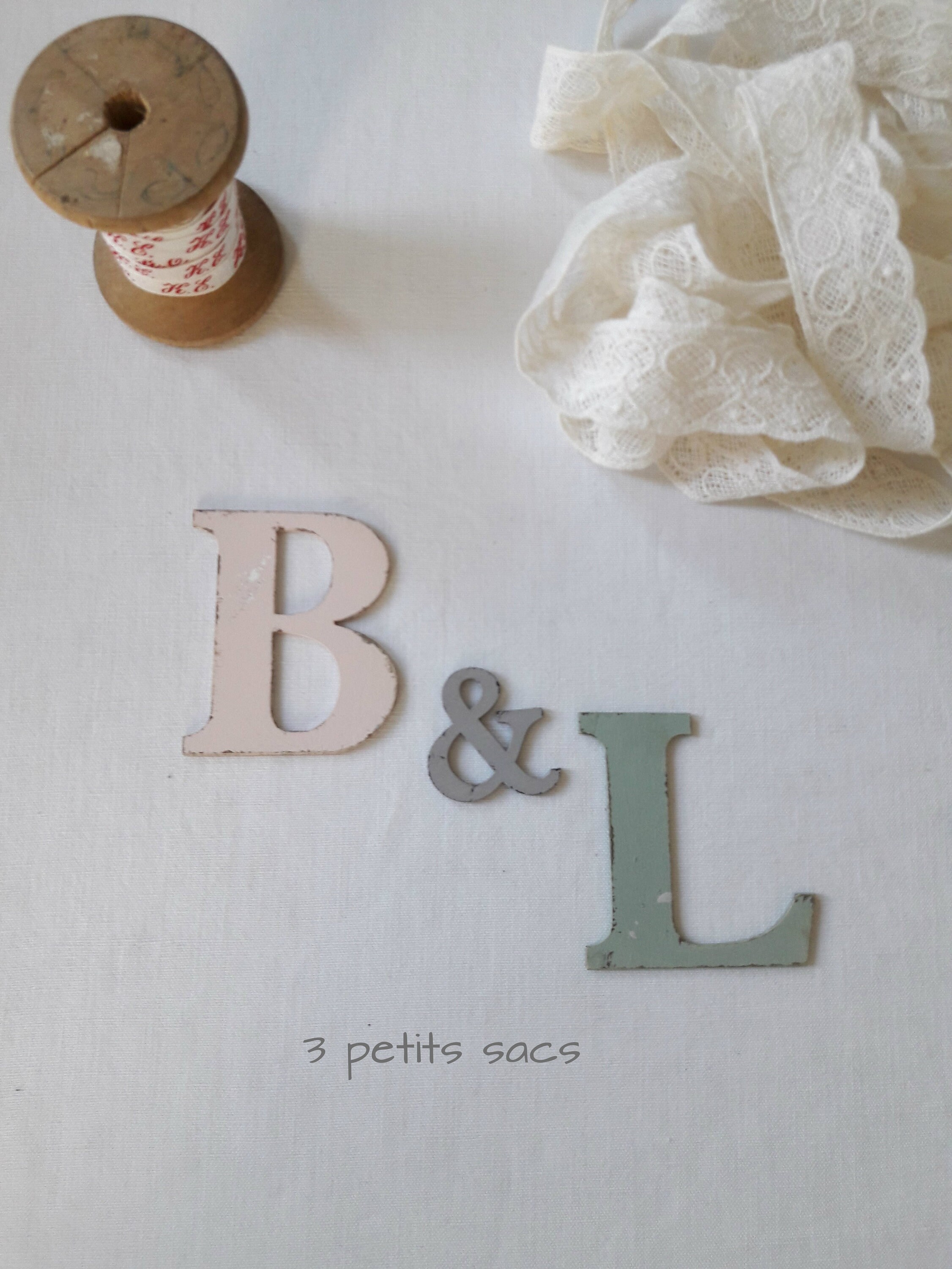 Lettres Bois Peintes et Patinées, Initiales Esperluette, Mariage, Decostyle