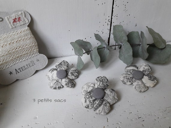 Hair Clips Fabric Flowers Hair Clips French Toile De Jouy Etsy