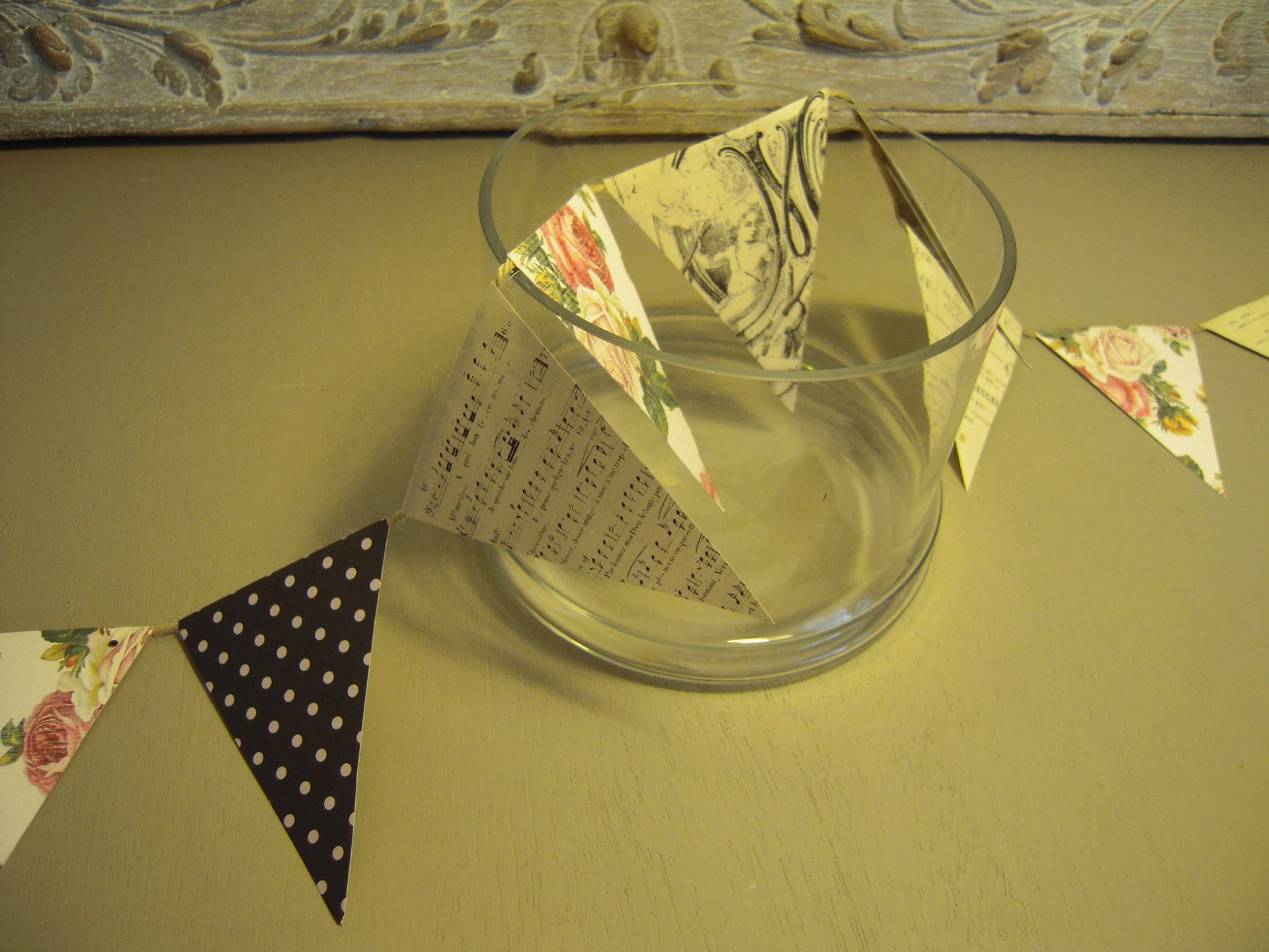 Guirlande Fanions Miniatures Papiers Épais Fleuri, à Pois , Partition Musique Ancienne, Style Shabby