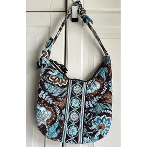 Vera Bradley Java Blue Floral Paisley Bow Tie Strap Handbag Shoulder Purse