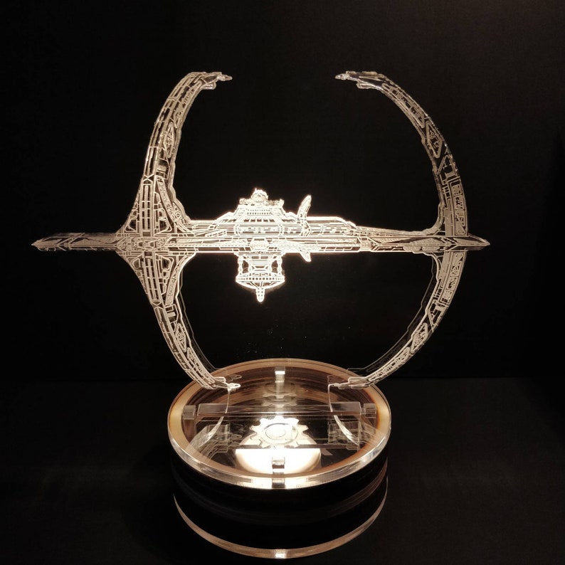 Hand-made Star Trek Deep Space Nine LED lamp made from laser cut acrylic