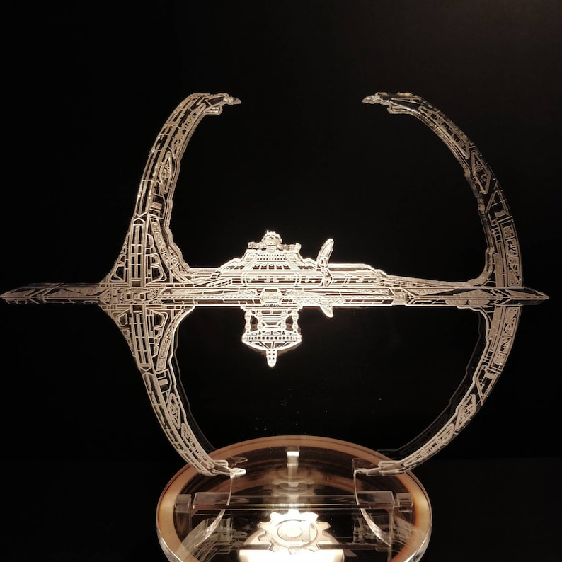 Hand-made Star Trek Deep Space Nine LED lamp made from laser cut acrylic