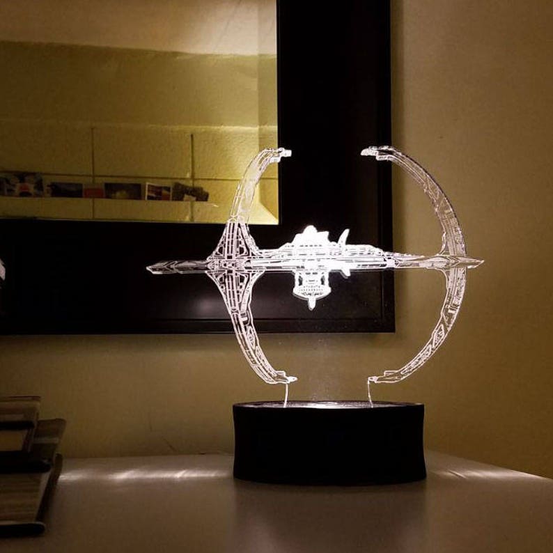 Hand-made Star Trek Deep Space Nine LED lamp made from laser cut acrylic