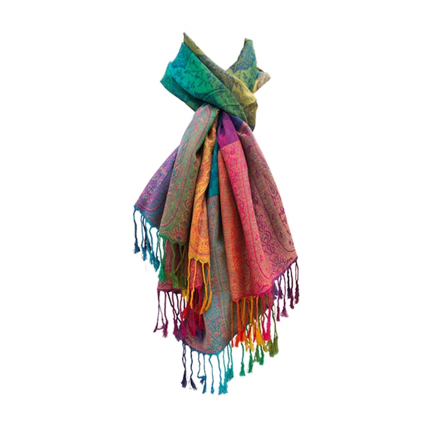 Damen-Schal "Marokko" Pashmina Jacquard Paisley Regenbogen-Farben Viskose-Mix - bunt 180 x 60 cm