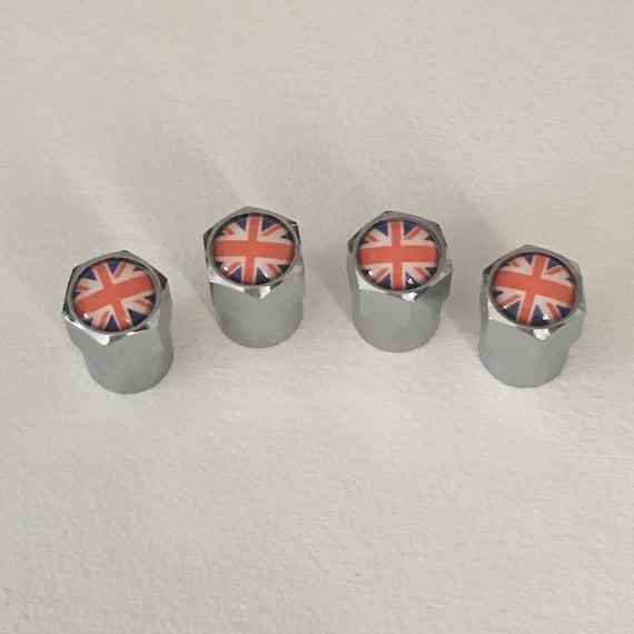 Union Jack Shiny Chrome Superior Quality Dust Valve Caps