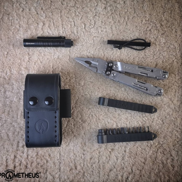 SOG® POWER ACCESS DeLuxe Leather Sheath (Pockets for Bits, Pen & Flashlight)