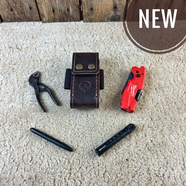 KNIPEX Cobra xs + Funda de cuero MILWAUKEE Fastback DeLuxe (bandas elásticas para bolígrafo y linterna)