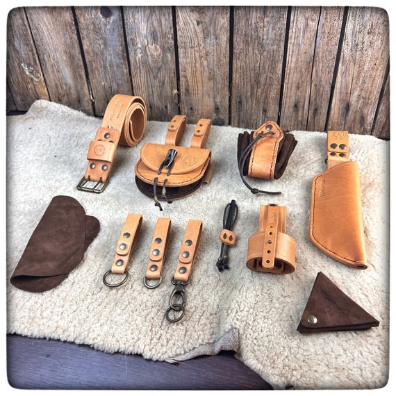 Bushcraft handmade leather belt pouch and 2 oz tinder box