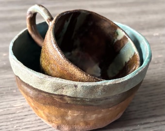 Wild Moss Handmade Stoneware Set mug and bol