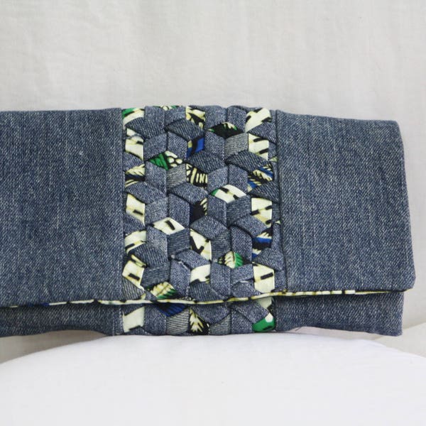 pochette en jean et tissu africain