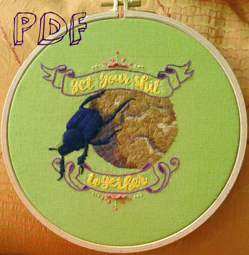 Dung Beetle Embroidery Pattern Embroidery funny Rude image 1