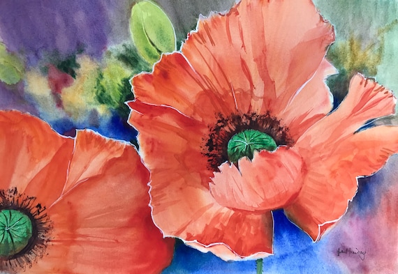 Poppies Flowers Flower Study Summer Flowers Watercolour | Etsy Australia
